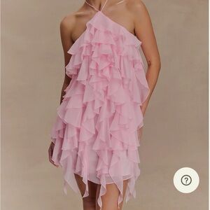 Meshki Marigold Ruffle Halter Mini Dress